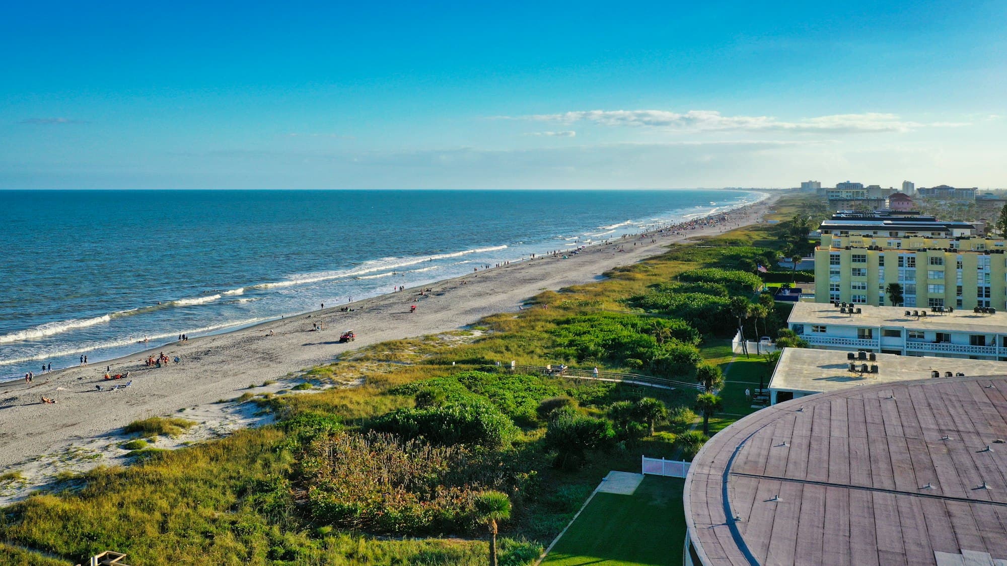A bright, sunny day on a Space Coast Atlantic beach in the Cocoa Beach area, Florida.